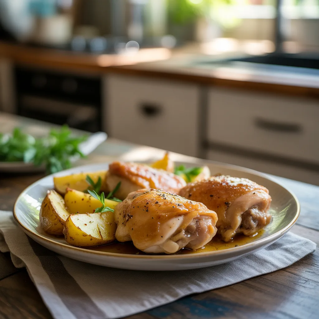 Honey Garlic Chicken Thighs with Roasted Potatoes